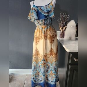Rue 21 Elegant Blue and Cream Maxi Dress Size s